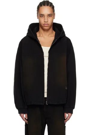 WOOYOUNGMI Black Hooded Zip-Up Denim Jacket