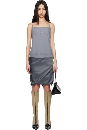 Commission Gray Fold-Up Slip Midi Dress