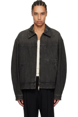 WOOYOUNGMI Gray Leather Collar Denim Jacket