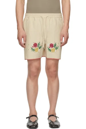 HARAGO Off-White Beadwork Floral Shorts