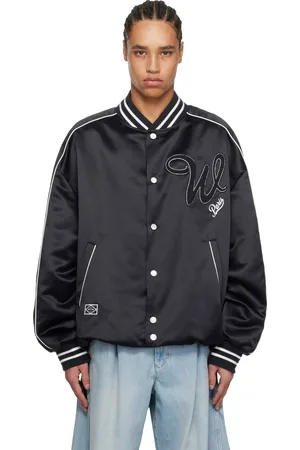 WOOYOUNGMI Navy Embroidered Patch Varsity Bomber Jacket