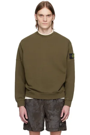 Stone Island Khaki Organic Cotton Diagonal Fleece Old Effect Sweatshirt
