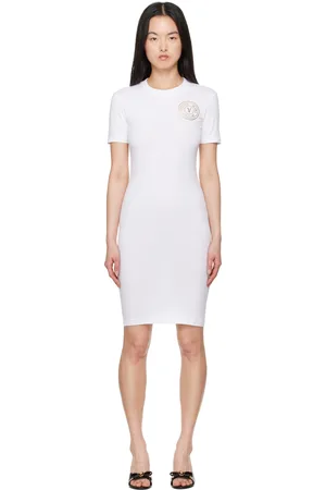 VERSACE White V-Emblem Logo T-shirt Minidress