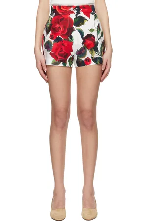 Dolce & Gabbana White Rose Print Cotton Shorts