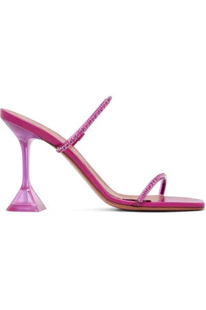 Amina Muaddi Pink Gilda Glass Heeled Sandals