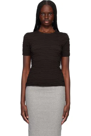Jil Sander Brown Short Sleeve Embroidered T-shirt