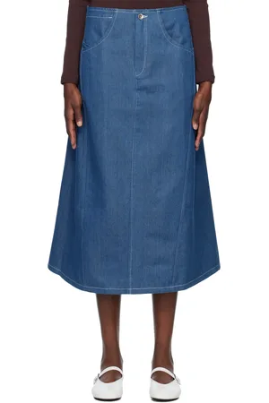 Story Blue Twisty Denim Midi Skirt