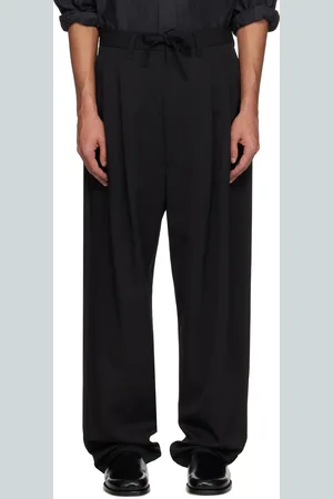 LEMAIRE Black Drawstring Pleated Trousers