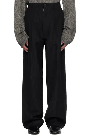 Maison Margiela Black Pinstripe Linen & Wool Trousers
