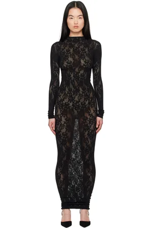 SKIMS Black Knit Lace Turtleneck Maxi Dress