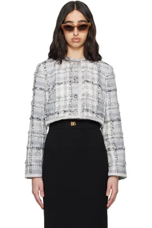 Dolce & Gabbana Gray Short Check Lurex Raschel Tweed Jacket