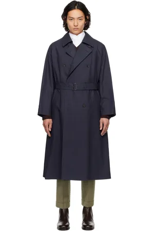 YLÈVE Navy Highdensity Cotton Broad Liner Trench Coat