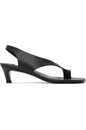 Totême Black Leather Thong Heeled Sandals