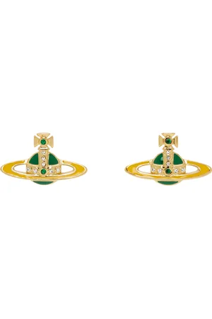 Vivienne Westwood Gold & Green Small Neo Bas Relief Earrings