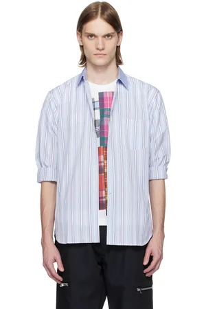 Comme des Garçons Blue Yarn Dyed Cotton Stripe Poplin Shirt