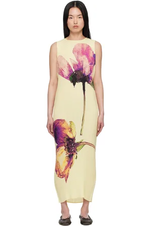 Issey Miyake Yellow Pressed Flora Pleats Maxi Dress
