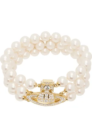 Vivienne Westwood White & Gold Graziella Three Row Pearl Bracelet