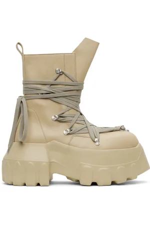 Rick Owens Beige Hollywood Megalace Mega Tractor Boots