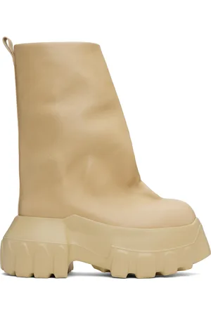 Rick Owens Beige Hollywood Flared Mega Tractor Boots