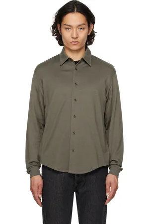 Lady White Co. Khaki Long-Sleeve Jersey Button Down Shirt