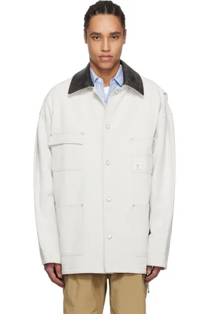 WOOYOUNGMI Off-White Leather Collar Denim Coat