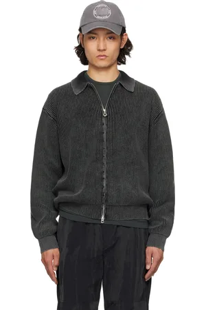 Solid Gray Dyeing Zip-up Knit Jacket