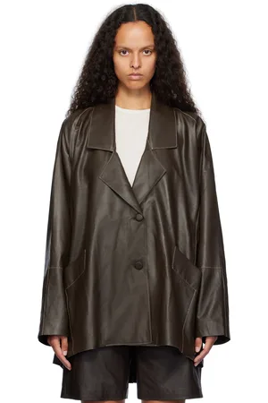 REMAIN Birger Christensen Brown Wide Leather Jacket
