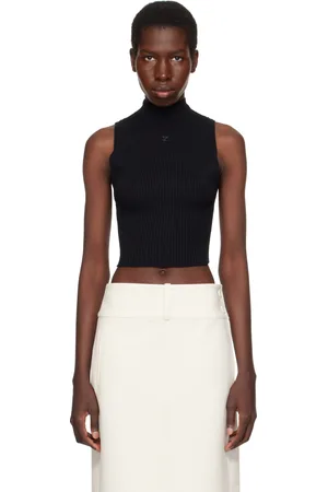 Courrèges Black Mockneck Light Rib Cropped Tank Top