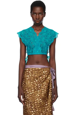 DRIES VAN NOTEN Blue Lace Crop Top