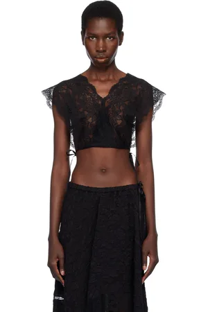DRIES VAN NOTEN Black Lace Crop Top