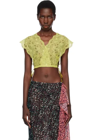 DRIES VAN NOTEN Green Lace Crop Top