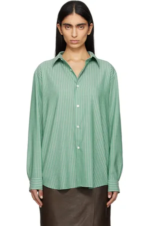 Auralee Green Super Fine Wool Stripe Shirt