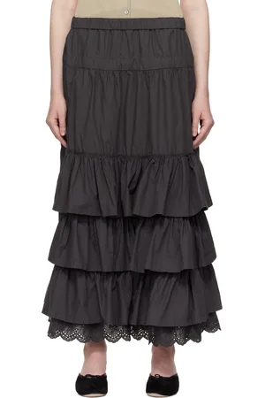 OPEN YY Gray Rolled Waist Tiered Midi Skirt