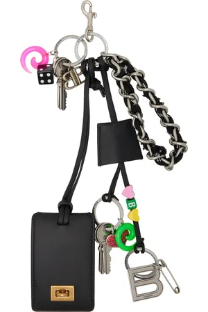 Balenciaga Black & Silver Rodeo Tag Full Charm Keychain