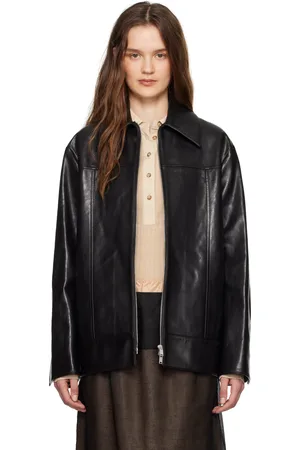 Jil Sander Black Boxy Fit Leather Biker Jacket
