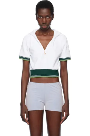 Casablanca Textured Velour Tennis Cropped Hooded T-shirt