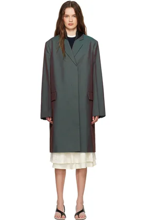 Jil Sander Green & Purple Detachable Contrast Collar Coat