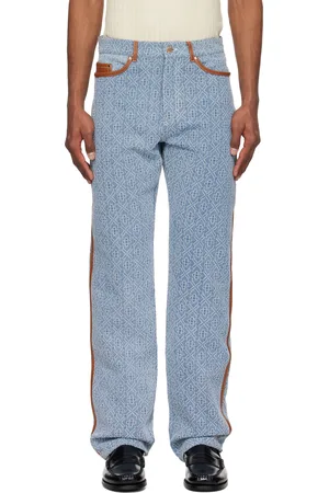 Casablanca Blue Diamond Monogram Leather Trim Jeans