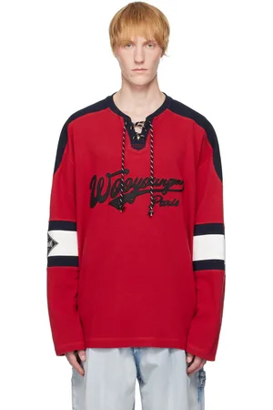 WOOYOUNGMI Red Long Sleeve Rugby T-shirt
