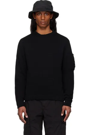 C.P. Company Black Compact Cotton Crewneck Lens Knit Sweater