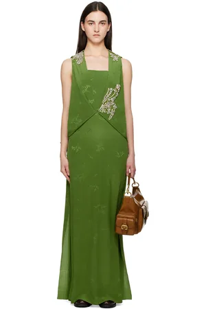 Erdem Green Sleeveless Drape Midi Dress