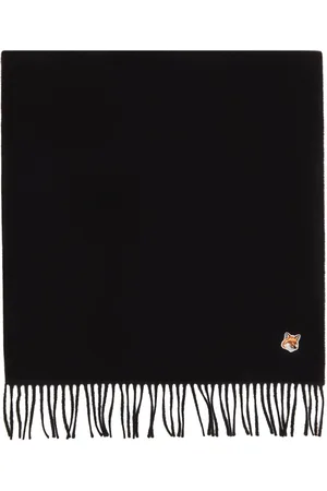 Maison Kitsuné Black Wool Fox Head Patch Scarf