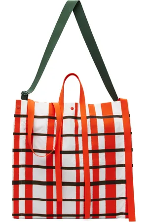 Issey Miyake White & Orange Windswept Plaid Tote