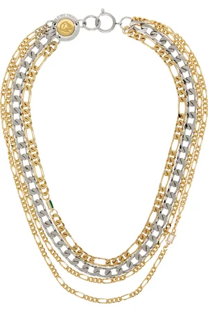 In Gold We Trust Silver & Multirow Chains Logo Clasp Necklace
