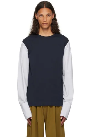 DRIES VAN NOTEN Navy Cuffed Sleeve Long Sleeve T-Shirt