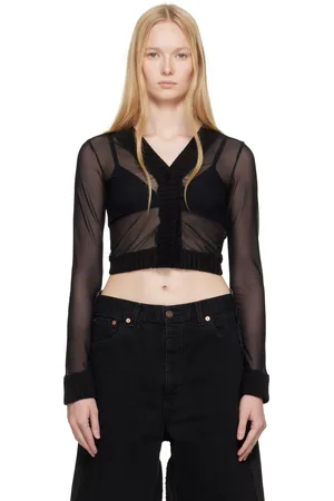 Maison Margiela Black Elastic Jersey Mesh Long-Sleeved Cardigan