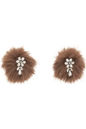 Simone Rocha Brown Crystal Flower Pompom Earrings
