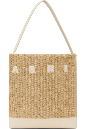 Marni Beige & Off-White Raffia-Effect Museo Medium Tote