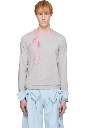 Andrej Gronau Gray & Pink Bow Piping Jersey Top