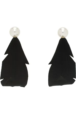 Marni Silver & Black Fabric Feather Earrings